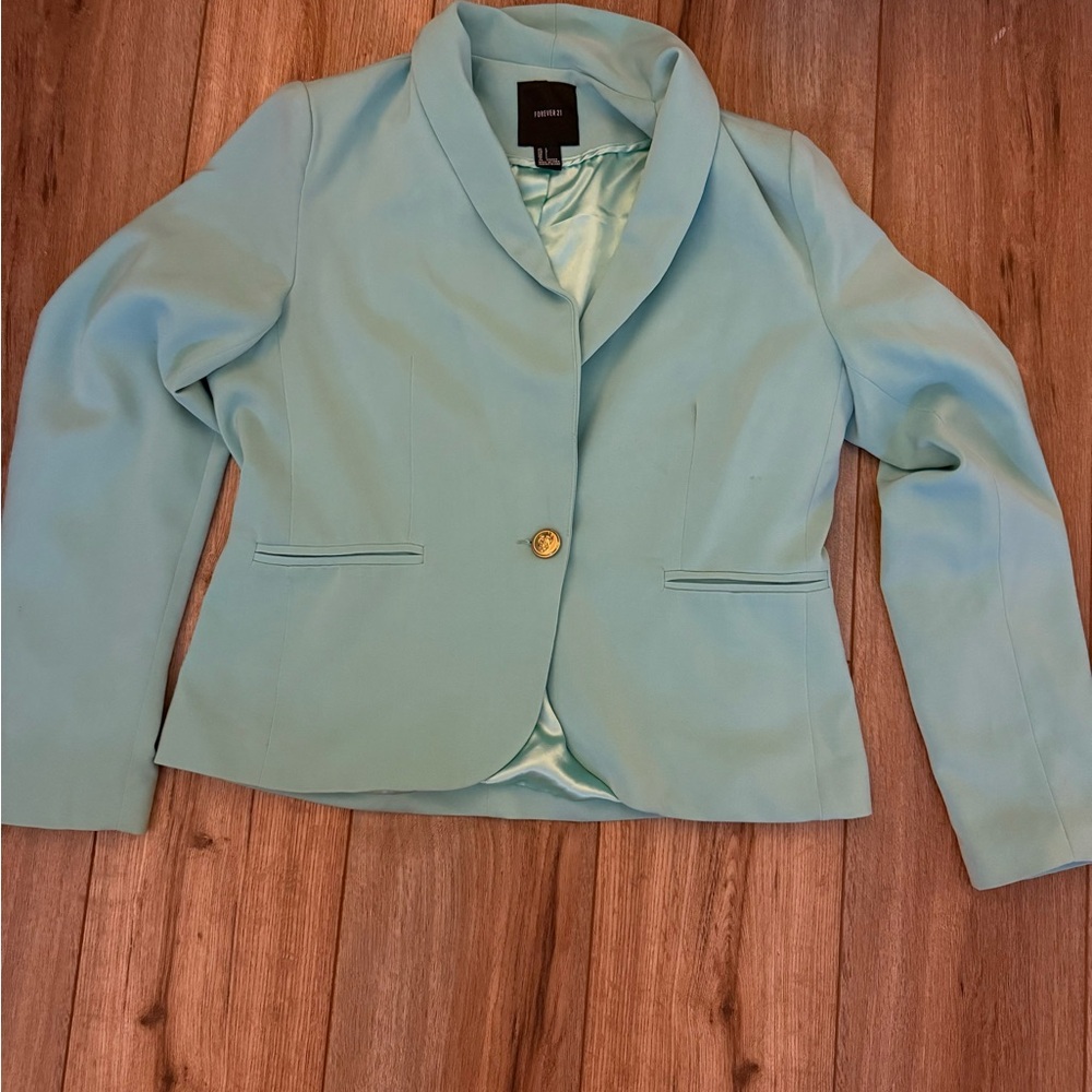 Forever 21 Light Blue Blazer with Gold Button
